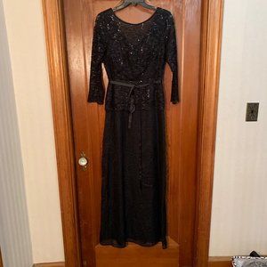 Miss Kim Black Sequin/Lace Peplum Mother of the Bride Dress Size L (6/8)